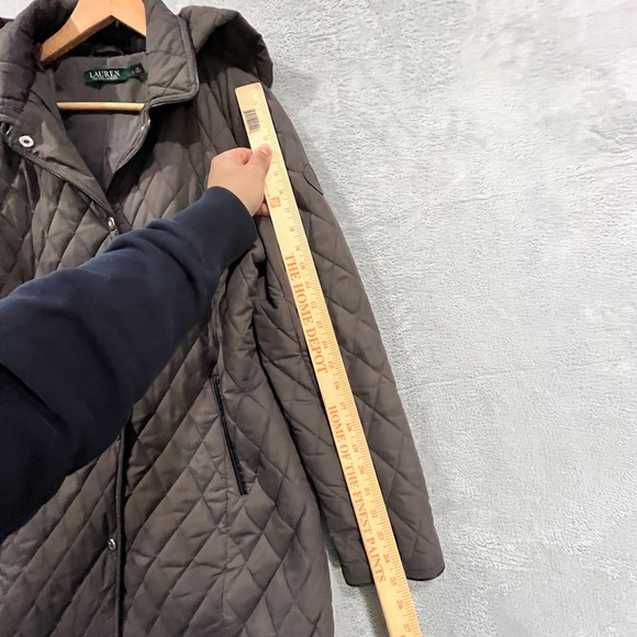 Lauren Ralph Lauren Jacket Womens Large Gray Brown Quilted Snap Lightweight Poly - Picture 12 of 15
